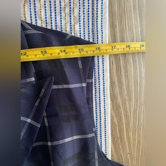 Akris Blue & White  Plaid  Shift Dress Size 10 Collared Zip Zipper Legs Button - Picture 12 of 14